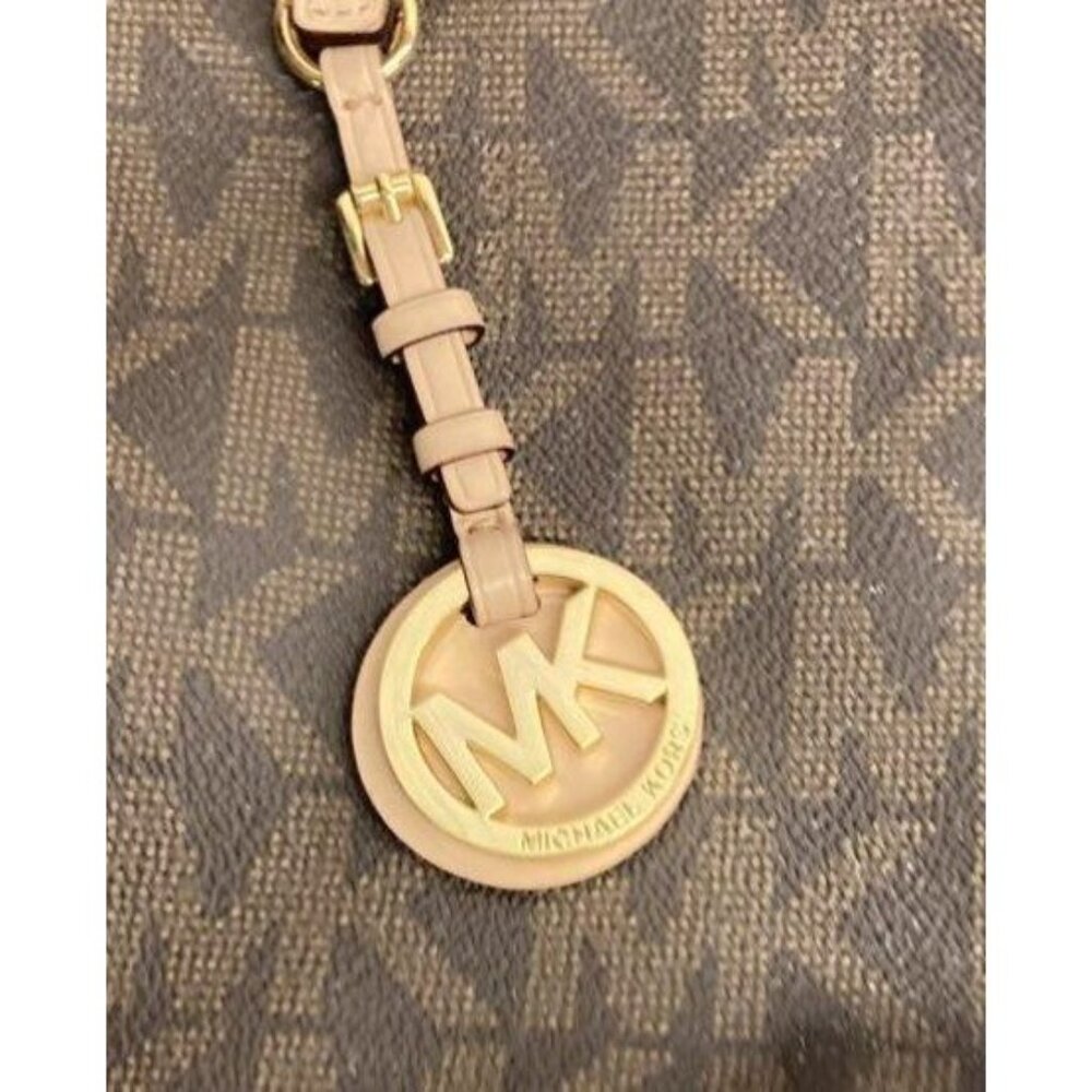 Michael‎ Kors Brown Jet Set Monogram Tote Bag With Beige Straps & Logo Charm - Picture 2 of 7